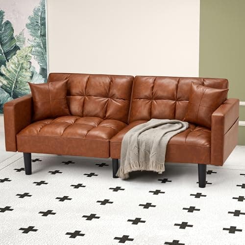 ECOTOUGE Convertible Sofa Bed with Adjustable Back, Black