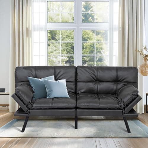 MUUEGM 71-Inch Convertible Memory Foam Futon Sofa Bed with Armrests for Small Spaces - Dark Grey