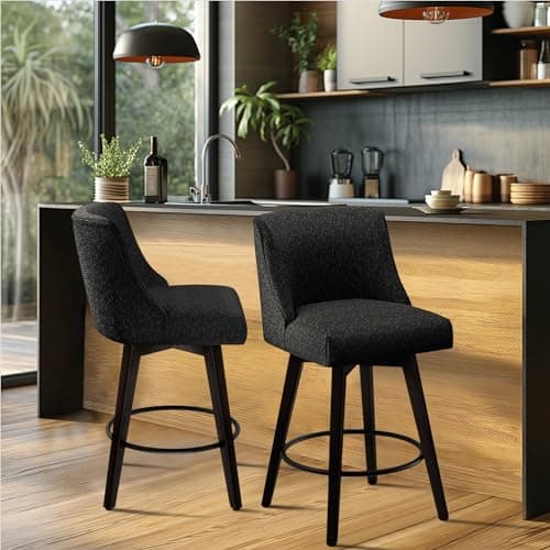 Wooden Barstool Set of Four, 26 Inch, Flax Black