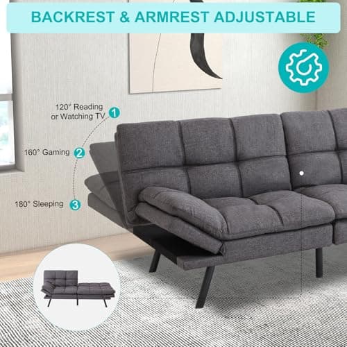 MUUEGM Dark Gray Memory Foam Adjustable Armrest Sofa Bed