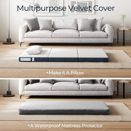 LINSY LIVING 4 Inch Tencel Trifold Memory Foam Mattress, Foldable Sofa Bed, Single Size