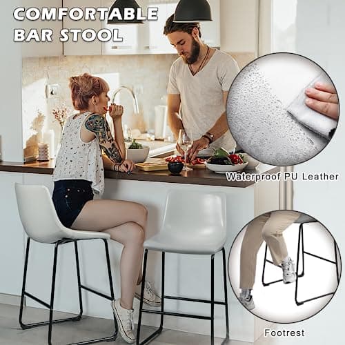 PUKAMI White Counter Height Bar Stools Set of 2