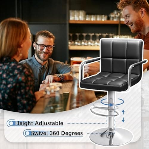 Homall Black Modern PU Leather Kitchen Bar Stools with Back Set of 2