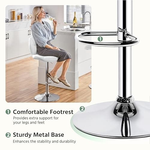 Yaheetech Adjustable PU Leather Bar Stools Set of 4, White