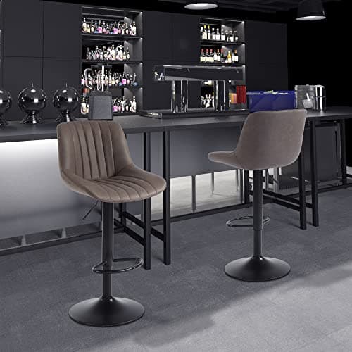 2 Pack Swivel Bar Stools Brown Faux PU Leather Counter Height Chairs