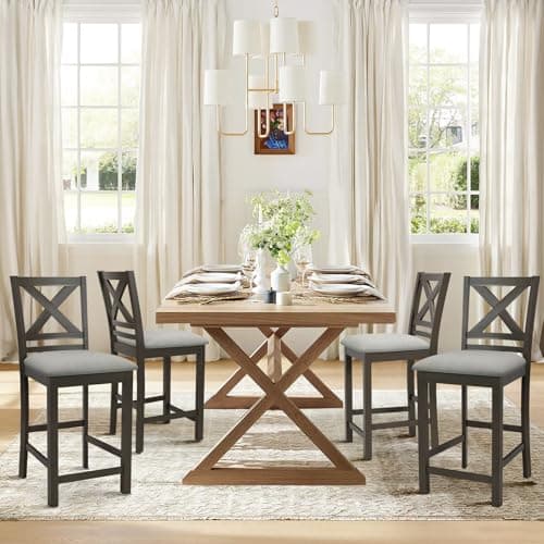 COLAMY Mid Century Modern Wooden Bar Stools Set of 4, Dark Grey