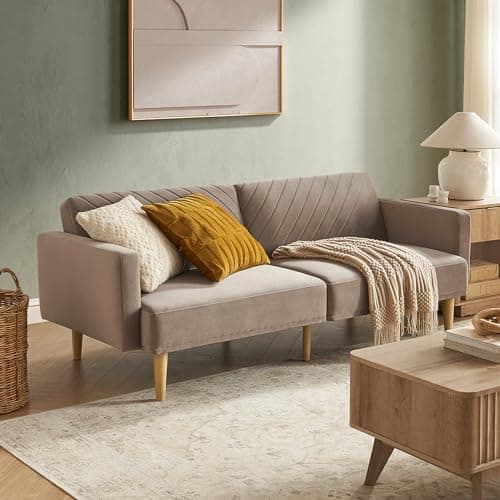 Mopio Olive Green Premium Velvet Futon Sofa Bed