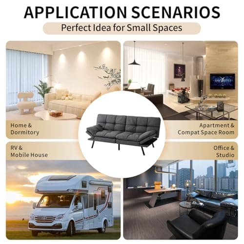 Modern Futon Sofa Bed for Small Spaces: Memory Foam, Convertible Couch.
