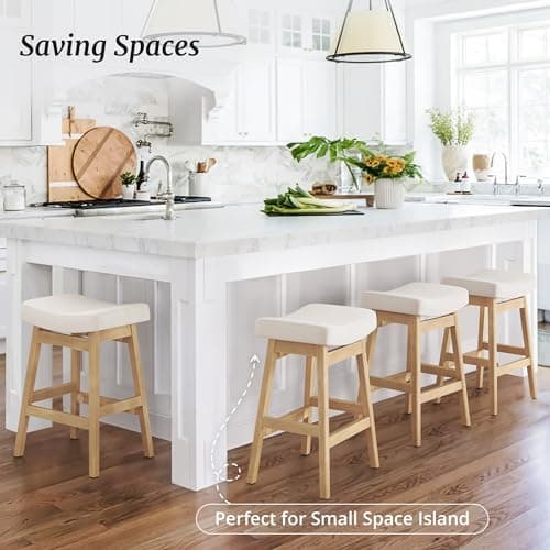 Sturdy Wood Leg Bar Stools, Beige Fabric, Set of 2, 24" Counter Height