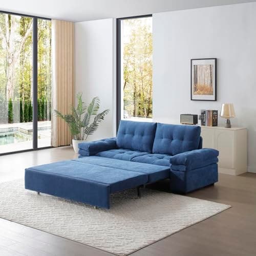 66" Oversized Reclining Futon Couch Bed with Velvet Upholstery Queen Size Daybed Loveseat