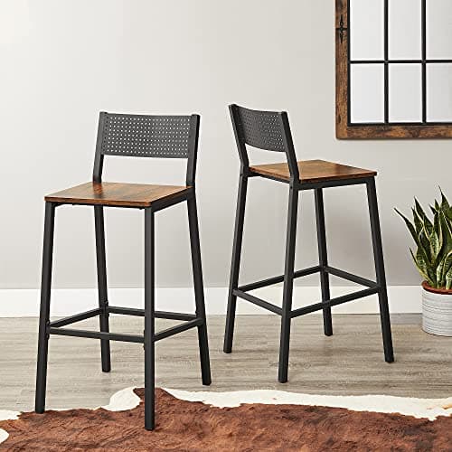 VASAGLE Rustic Brown & Black Industrial Bar Stool Set ULBC070B01