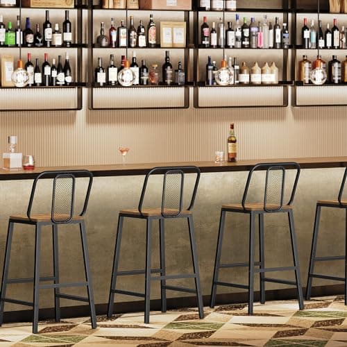 BY01L2BR Rustic Brown & Black Bar Stool Set, 2 Pack Counter Height Chairs