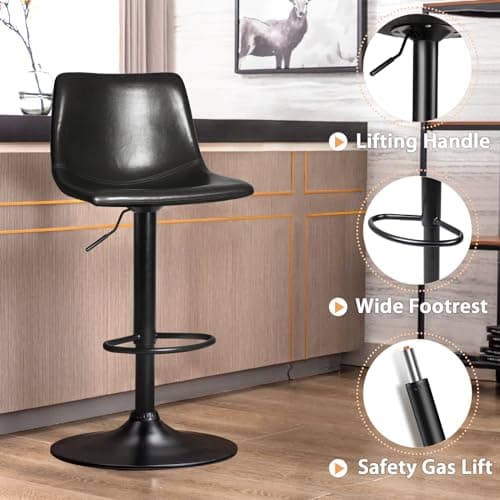 Black Lemberi Bar Stool Set of 4 with Backrest
