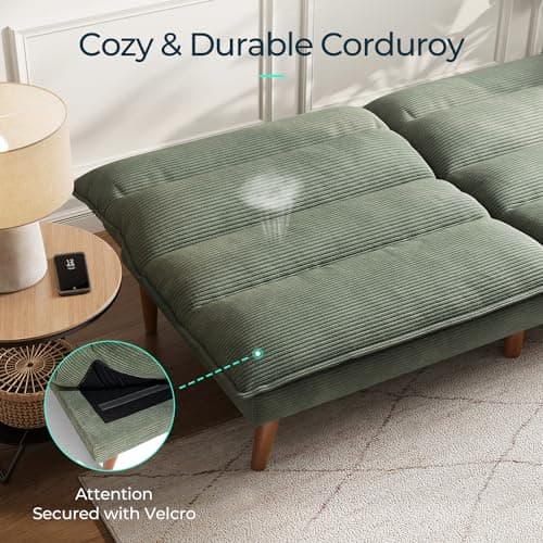 LINSY Green Corduroy Adjustable Futon Sofa Bed for Small Spaces