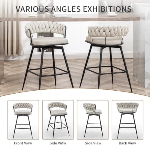 Modern Beige 360° Swivel Bar Stool Set, 26" Counter Height