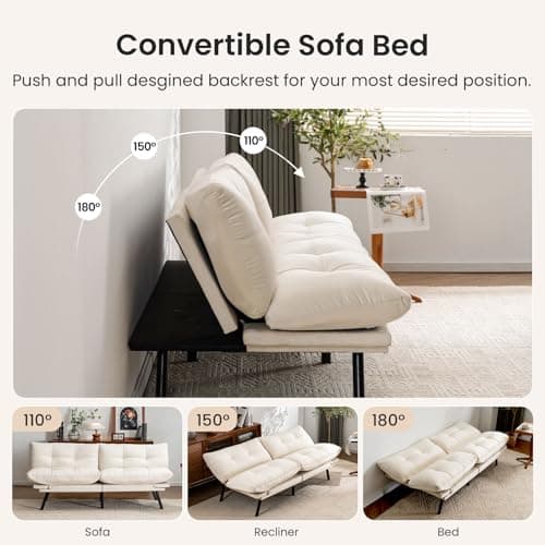 71" Comfy Velvet Convertible Futon Sofa Bed with 7" Pillow Cushion for Small Spaces