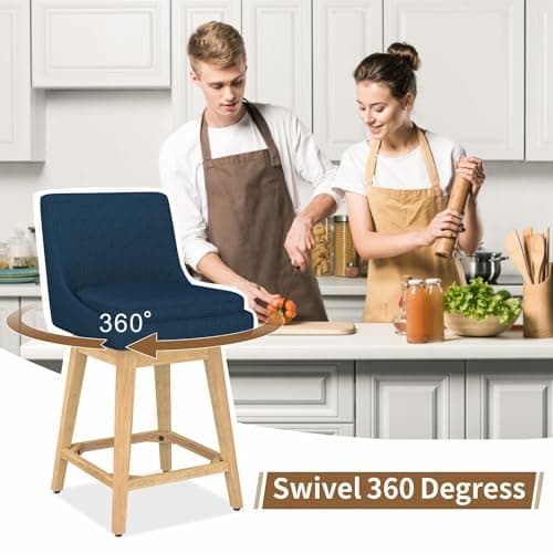 Set of 2 Upholstered Fabric Bar Stools with Backrest for Kitchen Island and Dining Room
