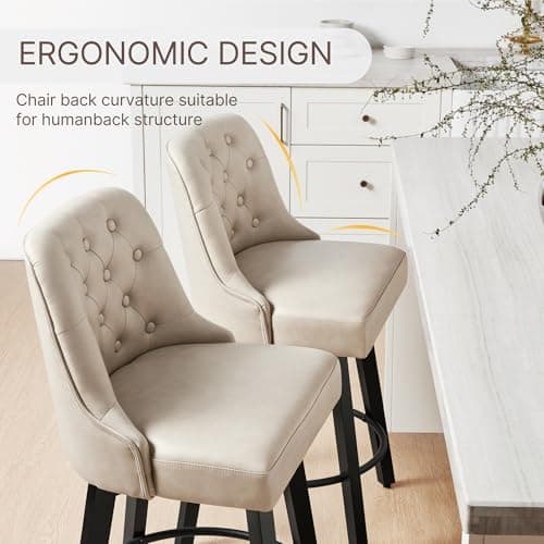Swivel Barstools 26 Seat Height Set of 2 for Kitchen Island - Beige Fabric