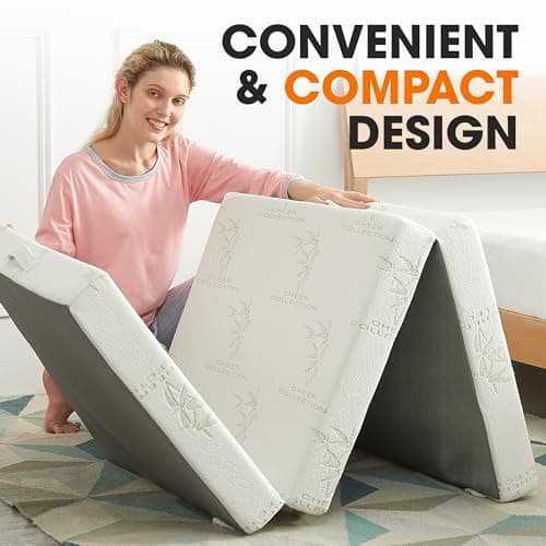 Cheer Collection Tri-Fold Mattress - Portable 4" Thin Foam for Sleepovers, Camping & Guests