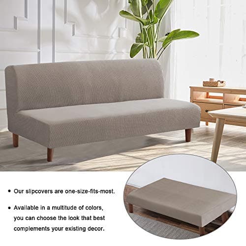 Flamingo P Stretch Taupe Futon Couch Covers with Elastic Bottom