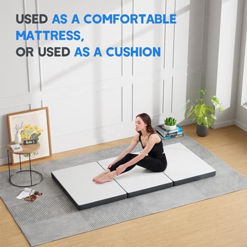 FDW 3 inch Tri Fold Memory Foam Mattress for Kids & Adults - Medium-Firm, Washable Cover, RV Travel Campὁg