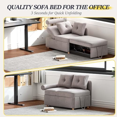 4-in-1 Convertible Couch: Linen Fabric Sleeper Sofa Bed with 2 Pillows & 5 Angle Adjustments
