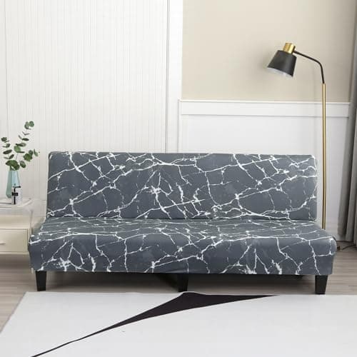 ELEOPTION Full Size Stretch Slipcover for Armless Sofa Bed Black/White
