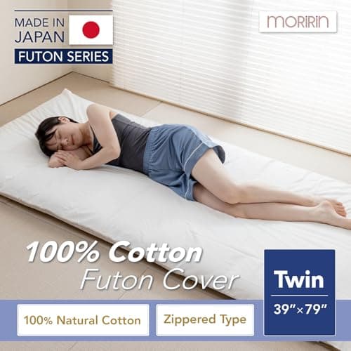 MORIRIN Zippered Cover for Japanese Futon, Twin, White