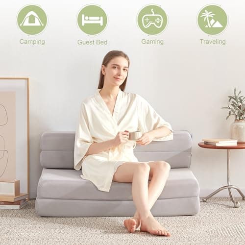 4-Inch Foldable Mattress with Headrest & Washable Cover (Single)