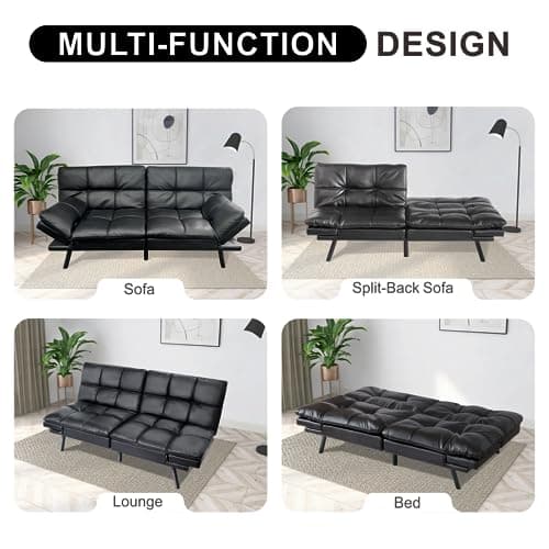 Black Memory Foam Futon Sofa Bed for Small Space Apartment Office, Adjustable Backrest and Armrest - 71 Love Seat