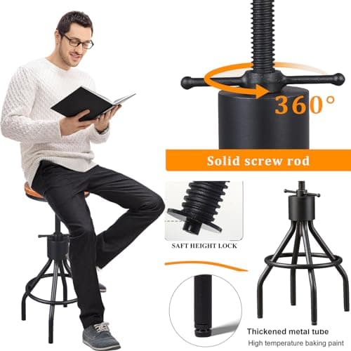 LOKKHAN Set of 2 Industrial Height Adjustable Swivel Stools, Extra Tall Pub Style