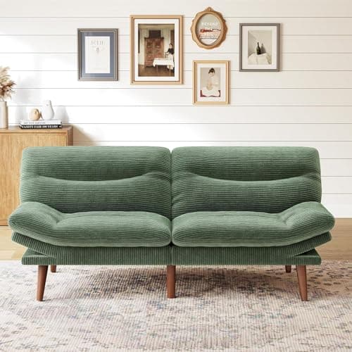 Marsail Corduroy Futon Sofa Bed, Adjustable Backrest, White
