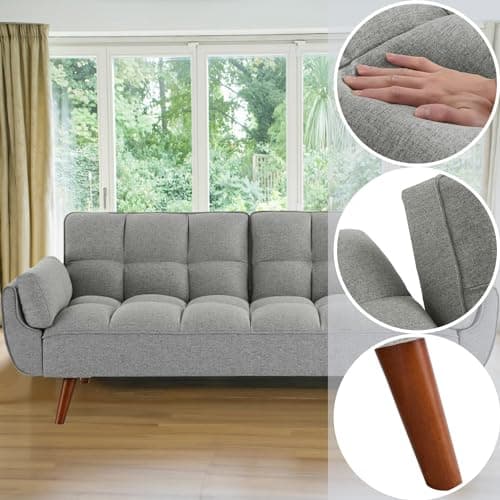 Fangflower Velvet Futon Sofa Bed with Adjustable Backrest