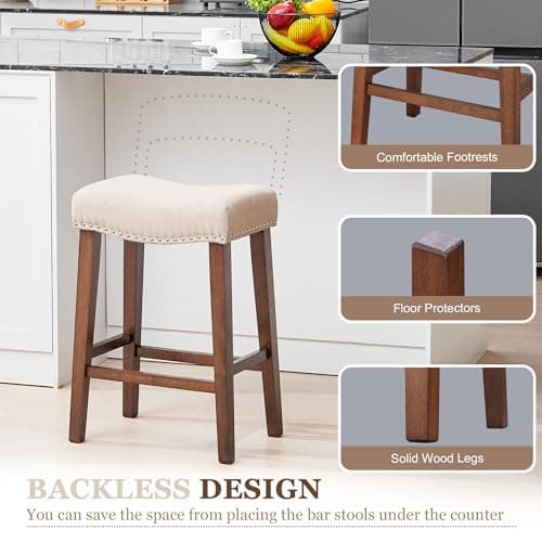 PrimeZone Beige Counter Height Bar Stools Set of 2