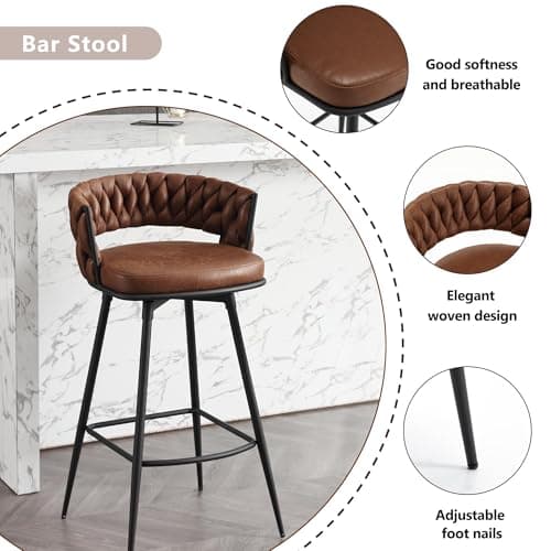 BFZ 26inch Modern Swivel Bar Stool Set, Suede Woven Back Footrest, Kitchen Island Furniture