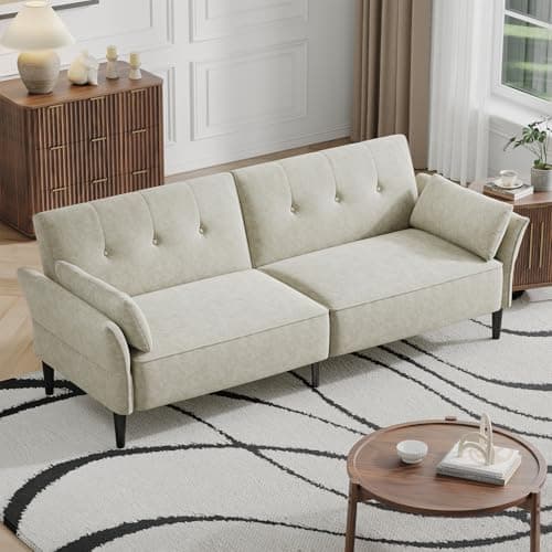89" Velvet Fabric Comfy Futon Couch Bed with Adjustable Backrest & Armrests for Living Room Sleepers