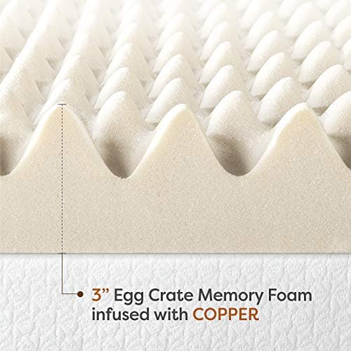 Copper Infused 3 Inch Egg Crate Memory Foam Mattress Topper, King, CertiPUR-US Certified, Best Price Beige