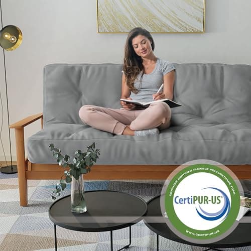 The Futon Factory 8 Inch Foam Full Size Mattress - Solid Grey - CertiPUR Certified - Made in USA