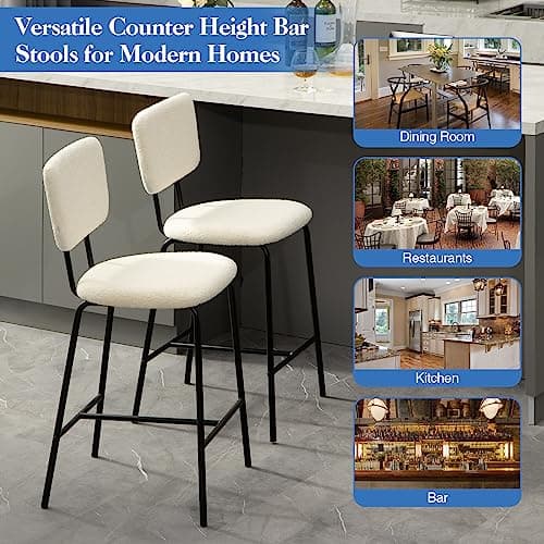 Modern White Boucle Bar Stool Set - 4 Pack Kitchen Island Chairs