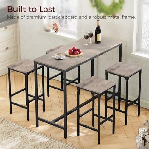 Industrial Greige Rectangular Bar Stools Set of 2, 27.6" Tall, with Footrest & Easy Assembly