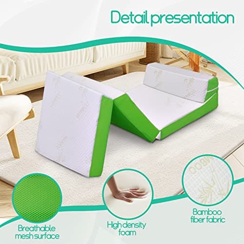 Portable 4 Inch Memory Foam Tri-Fold Mattress with Pillow for Adults & Kids