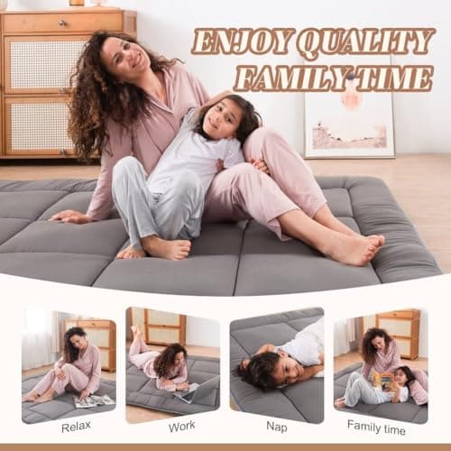 Japanese Futon Mattress - 3" Grey, Foldable & Portable, Dorm & Camping, Full Size 54"x80"