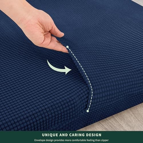 CHUN YI Jacquard Stretch Futon Cover Fit 6-8 Inches Sofa Bed (Dark Blue)