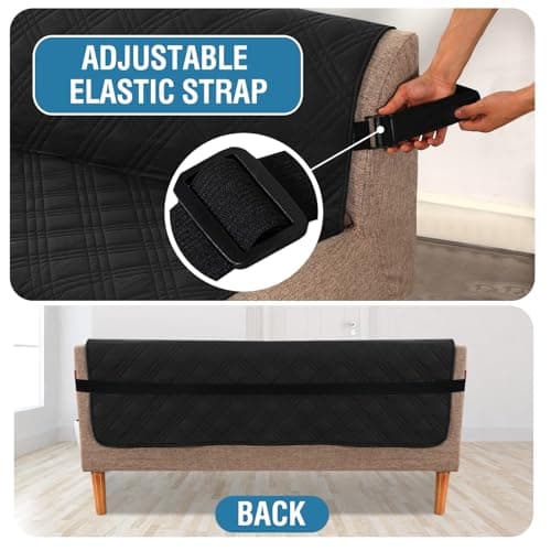 H.VERSAILTEX Waterproof Futon Slipcover Armless Black/Beige Pet Proof with Elastic Strap