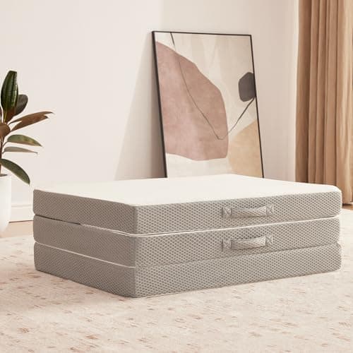Kingfun 4 Inch Tri-Fold Gel Memory Foam Mattress, Queen Size, Gray