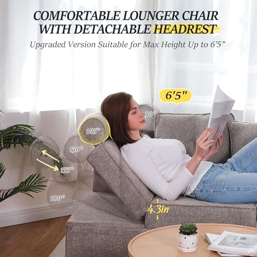 4-in-1 Convertible Couch: Linen Fabric Sleeper Sofa Bed with 2 Pillows & 5 Angle Adjustments