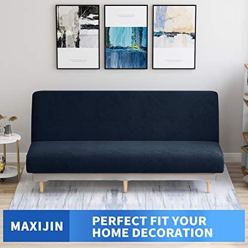 MAXIJIN Velvet Stretch Futon Mattress Cover, Full Size, Thick Soft Slipcover with Elastic Bottom (Navy Blue)