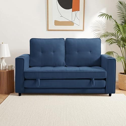 Dark Blue Folding Sleeper Sofa Bed for Small Spaces