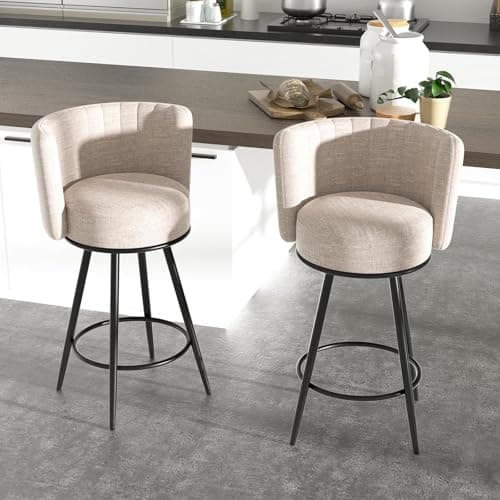Beige Tufted Counter Height Bar Stools Set of 2, Modern Footrest Design