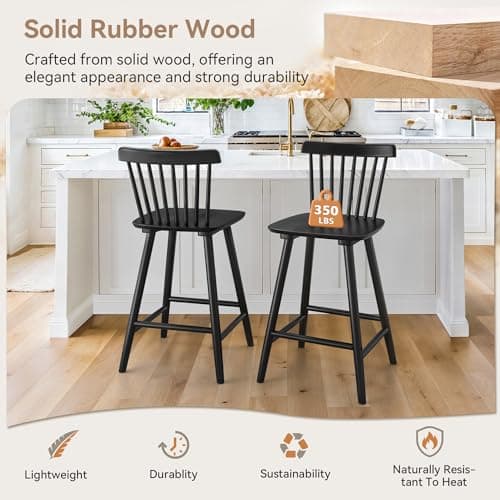 LUE BONA Upgraded Windsor Black Bar Stools, Set of 4, 24 Inch Seat